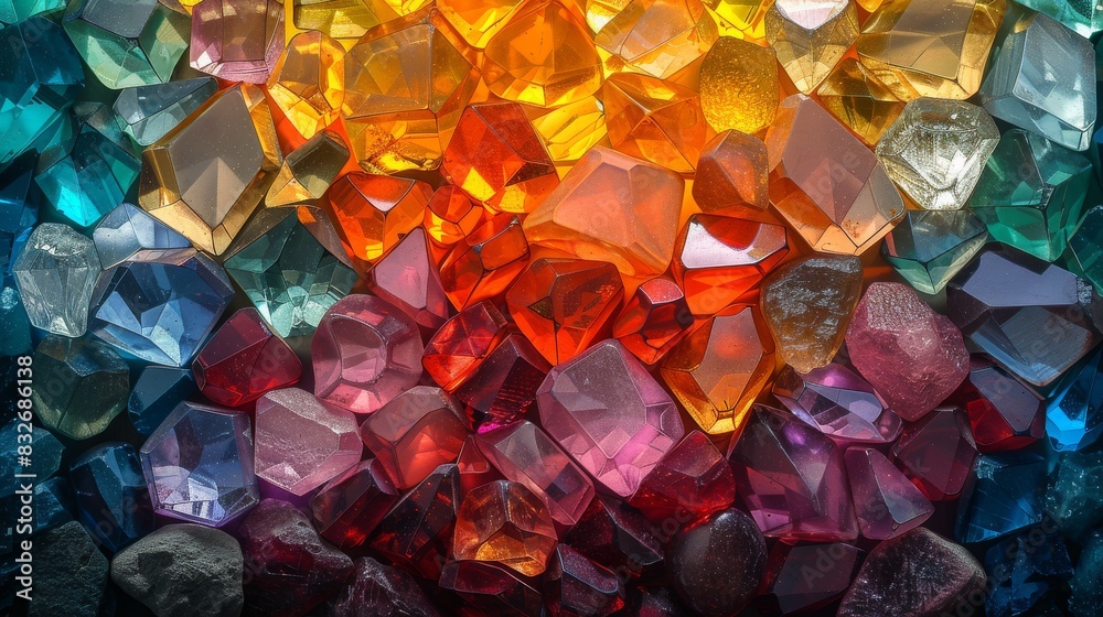 Dazzling display of multi-colored gemstones with a sparkling effect Dazzling display of multi-colored gemstones with a sparkling effect