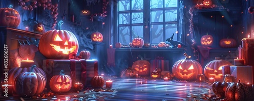 Illustrate a spooky gift exchange at a Halloween party