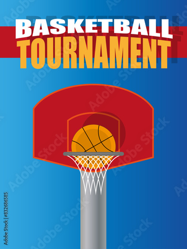 Poster, afiche o cartel escrito en ingles  "basketball tournament" Vector e ilustración para eventos deportivos o torneos infantiles y de adultos.