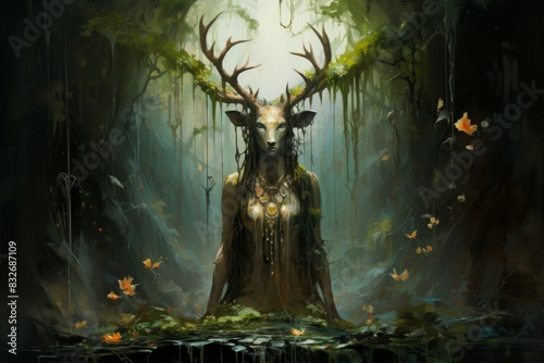 A gentle and nurturing druid, attuned to the natural world and capable of commanding its forces. - Generative AI photo
