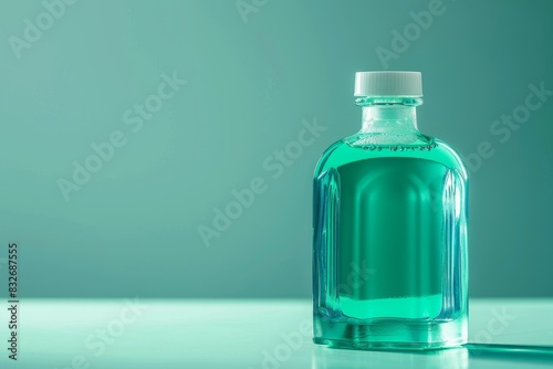 Refreshing Mouthwash Bottle on Clean Surface with Copy Space, Dental Hygiene Concept