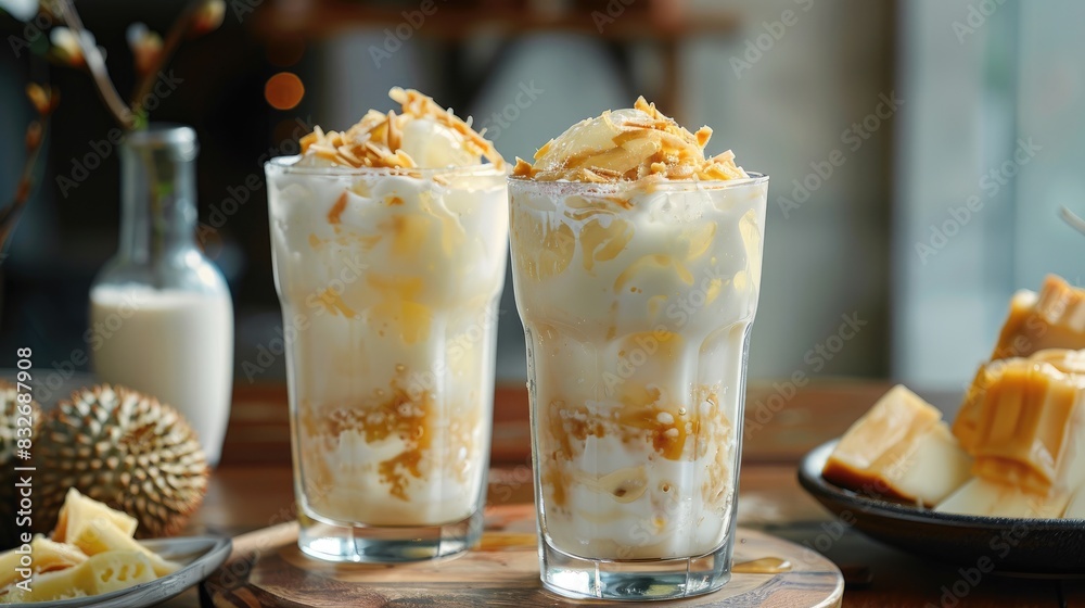 Cheese and bread topped Durian Cendol Ice Drink Cheese and bread topped Durian Cendol Ice Drink