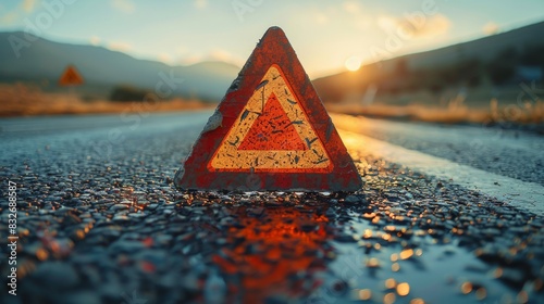 Sunset hazard: roadside warning triangle