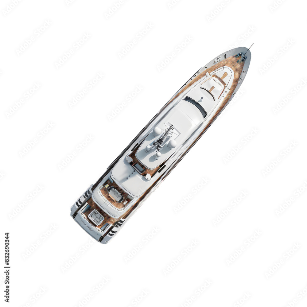 Topdown shot of a modern luxury yacht isolated on a transparent checkered background Topdown shot of a modern luxury yacht isolated on a transparent checkered background