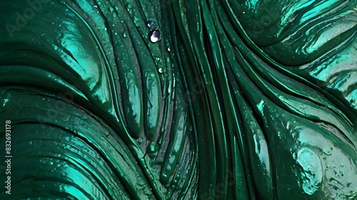 Close-Up of Iridescent Green Paint Spatters on a Textured Surface During Daytime Generative AI