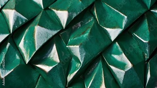 Close-Up of Shiny Green Metallic Geometric Pattern in Afternoon Light Generative AI