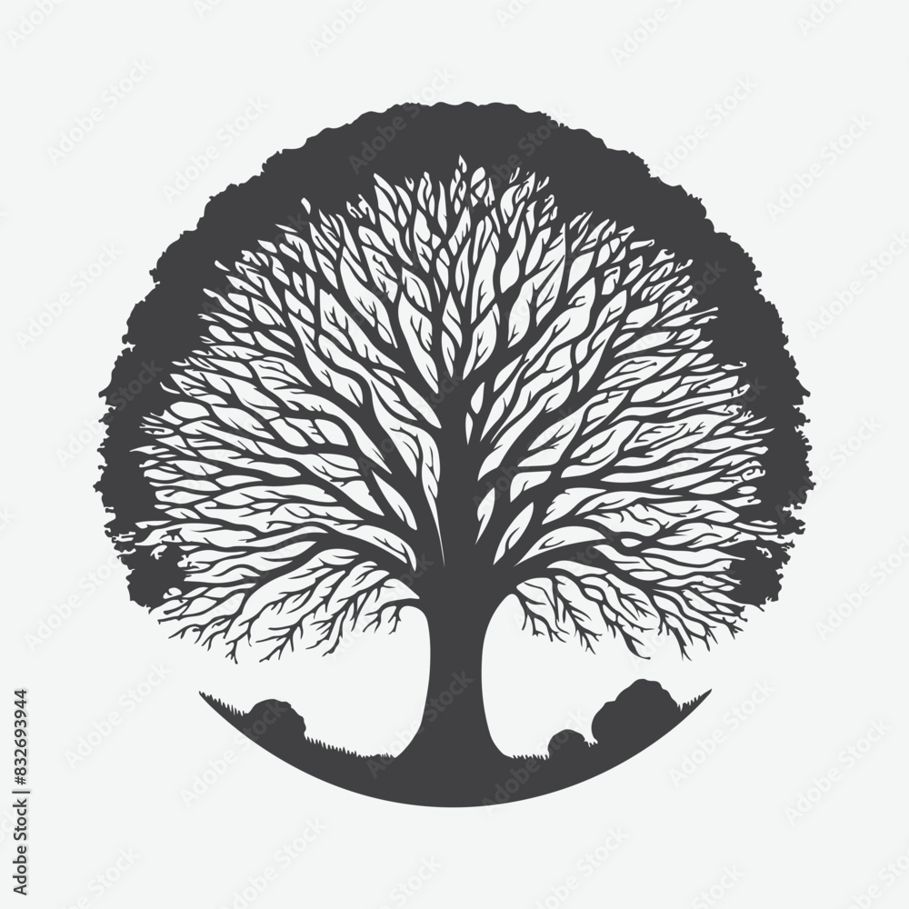 Naklejka premium Print Majestic Elm Tree Silhouette, Capturing the Timeless Elegance of Nature