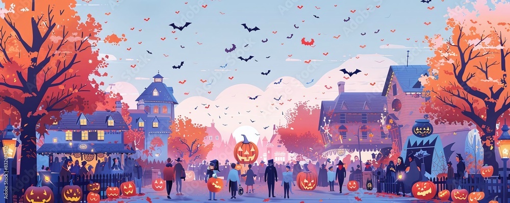 Obraz premium Create an image of a Halloween parade with floats and costumed participants