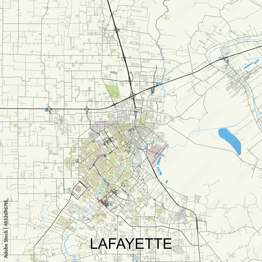 Obraz premium Lafayette, Louisiana, United States map poster art