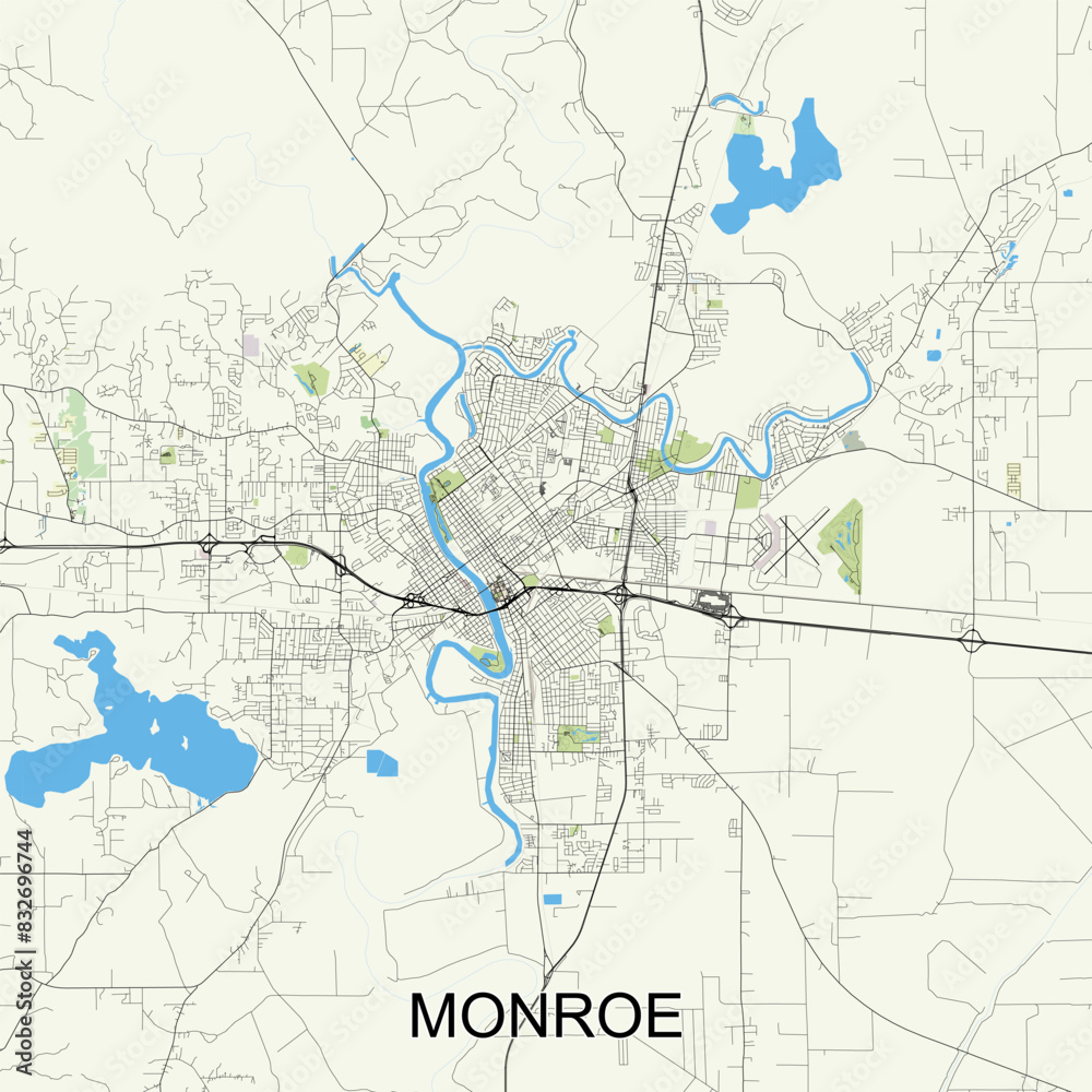 Monroe, Louisiana, United States map poster art Monroe, Louisiana, United States map poster art