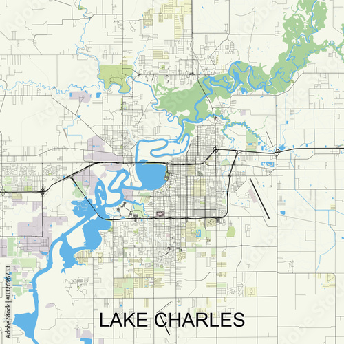 Lake Charles, Louisiana, United States map poster art photo