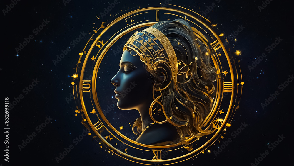 Zodiac sign Virgo golden on a dark background fantasy astronomy Zodiac sign Virgo golden on a dark background fantasy astronomy