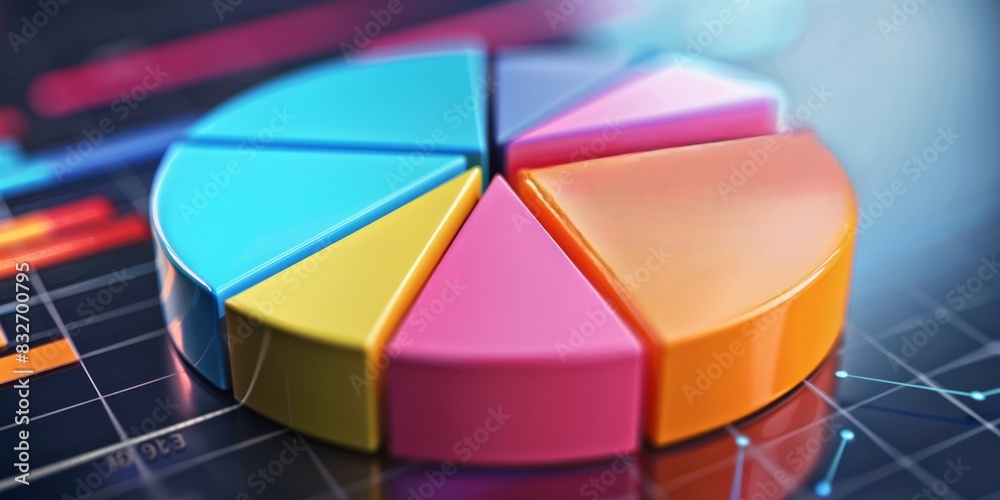 Fototapeta premium Colorful pie chart on a digital interface background, perfect for representing data visualization and business analytics concepts.