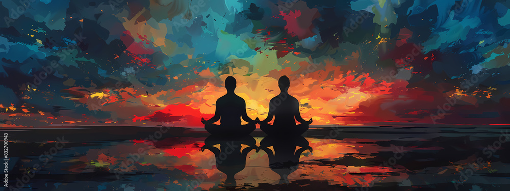 Meditating Couple at Sunset Meditating Couple at Sunset