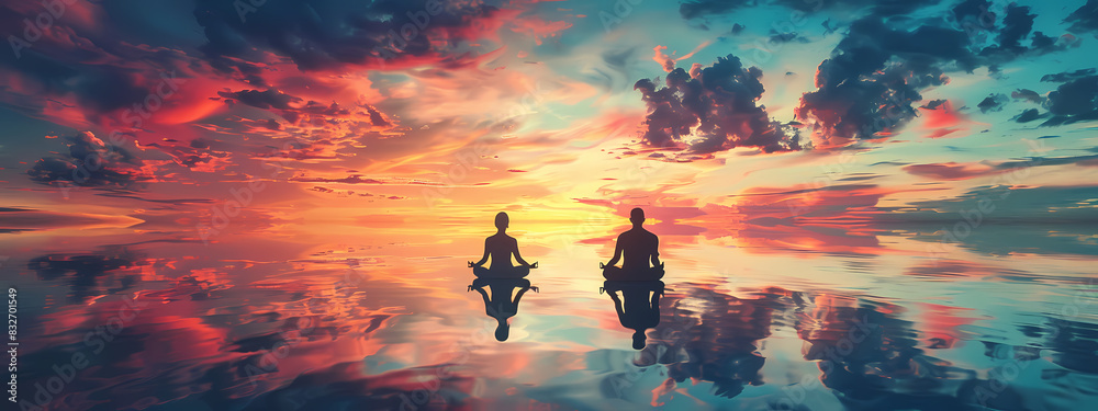 Fototapeta premium Meditating Couple at Sunset