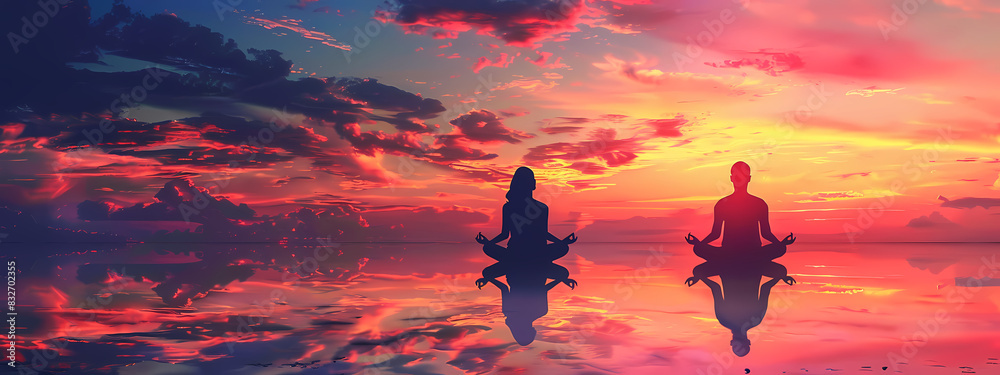 Fototapeta premium Meditating Couple at Sunset