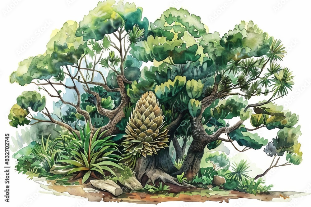 Fototapeta premium A watercolor of a Bunya Pine