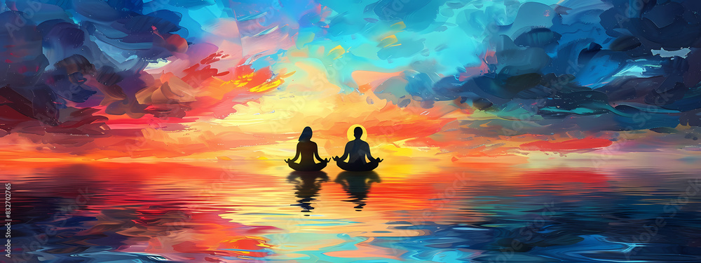 Fototapeta premium Meditating Couple at Sunset