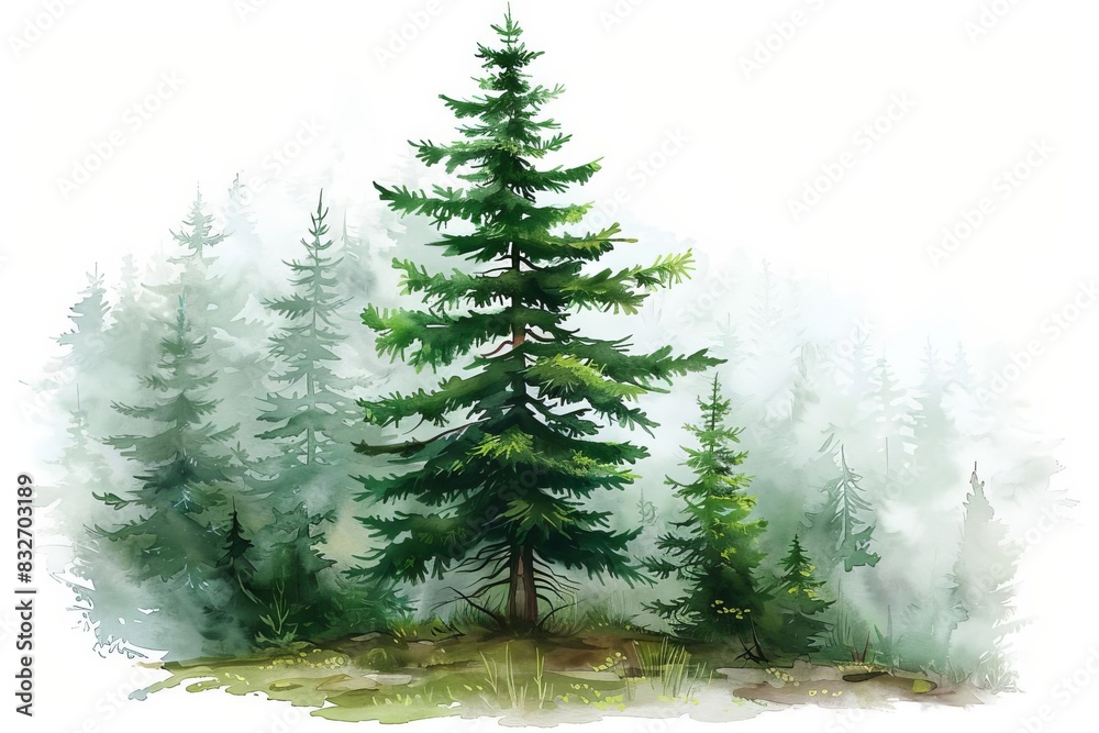 Obraz premium A watercolor of a Sakhalin Spruce