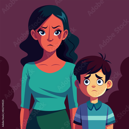 Clash of emotions: a sad young mother and her naughty child cause her irritation.
