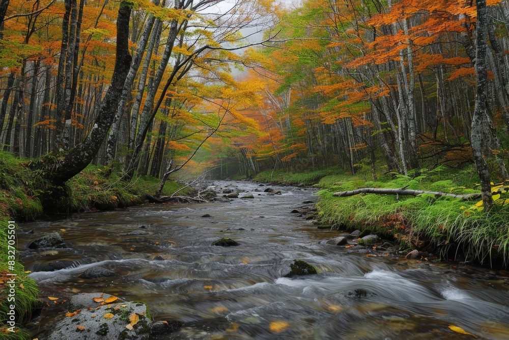 Obraz premium Autumn Forest with Flowing Stream