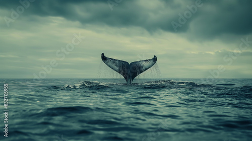 A cauda de uma baleia prestes a deslizar abaixo da superfície da água photo