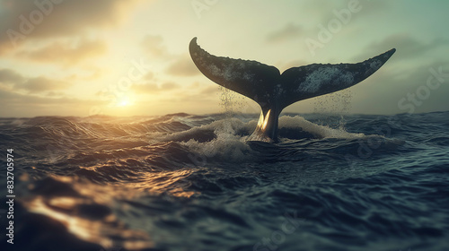 A cauda de uma baleia prestes a deslizar abaixo da superfície da água photo