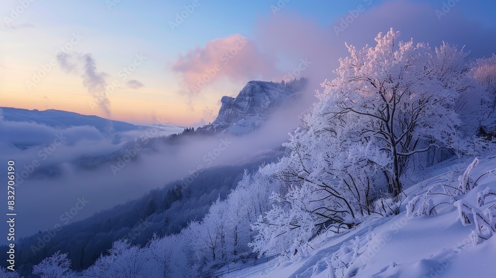 Winter Landscape at Mountain in Chilly Morning Winter Landscape at Mountain in Chilly Morning