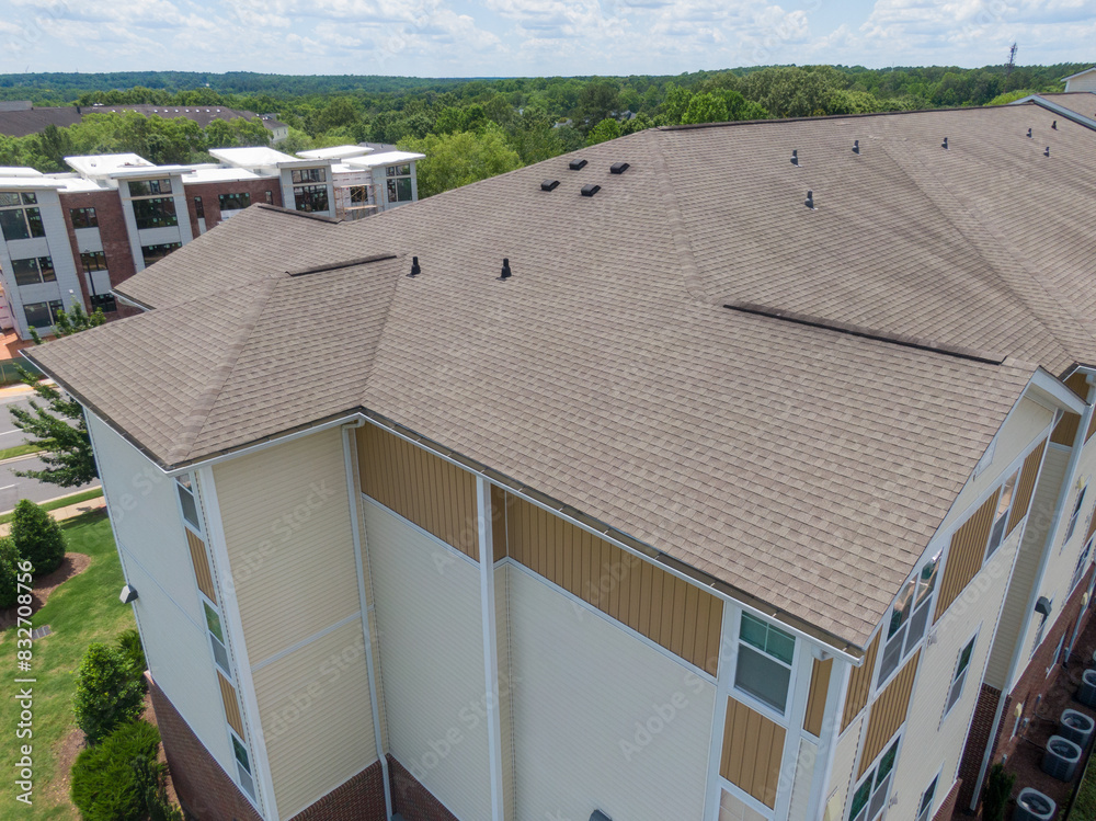 Drone Images of An Asphalt Shingle Roof on an Apartment Building on a ...
