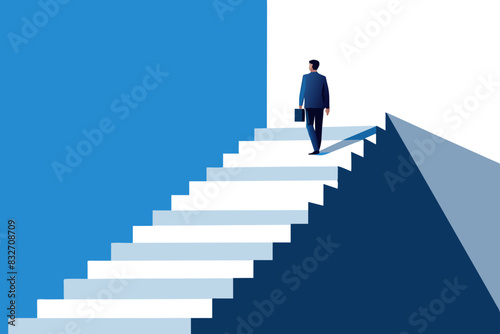 front-faced white stairway, man walking up