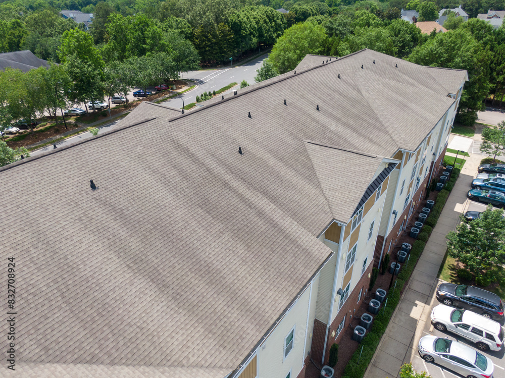 Drone Images of An Asphalt Shingle Roof on an Apartment Building on a ...