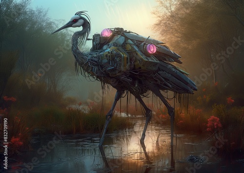 bird AI in Futuristic Sci-Fi Neon Art | Cyberpunk Digital Illustration for Posters & Prints photo