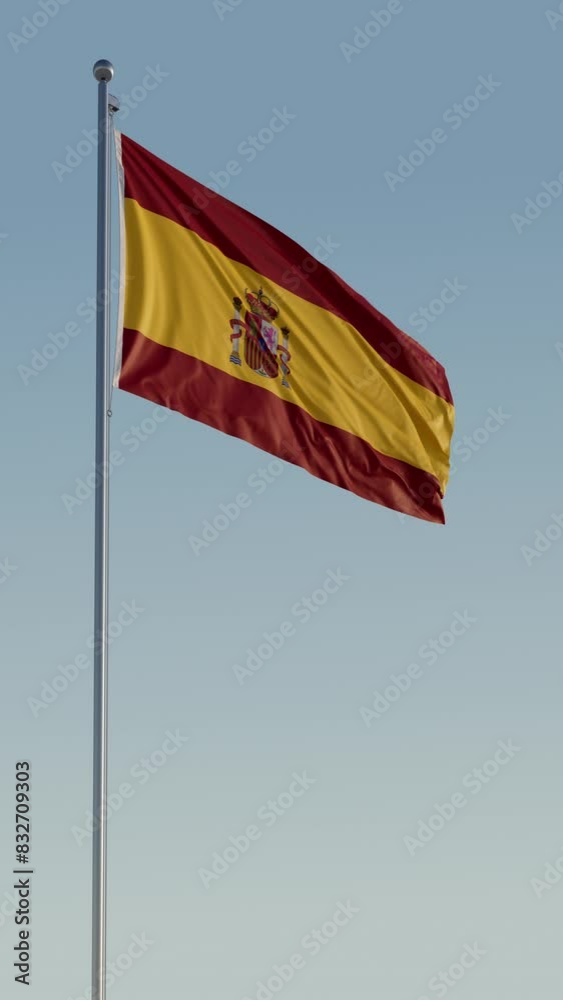 Spain Madrid Flag vertical Cinematic Loop Realistic Motion Blue Sky Spain Madrid Flag vertical Cinematic Loop Realistic Motion Blue Sky
