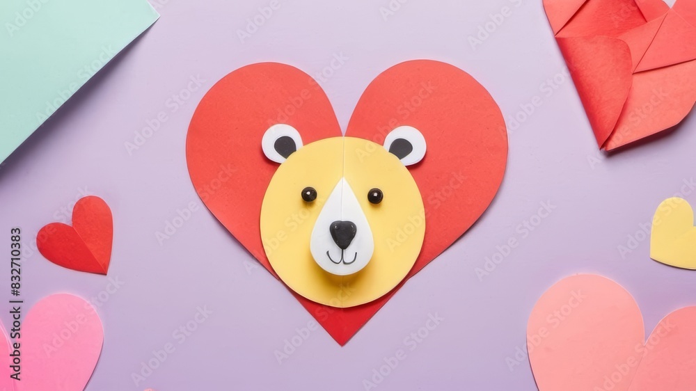 a paper cut out of a bear and heart pieces a paper cut out of a bear and heart pieces