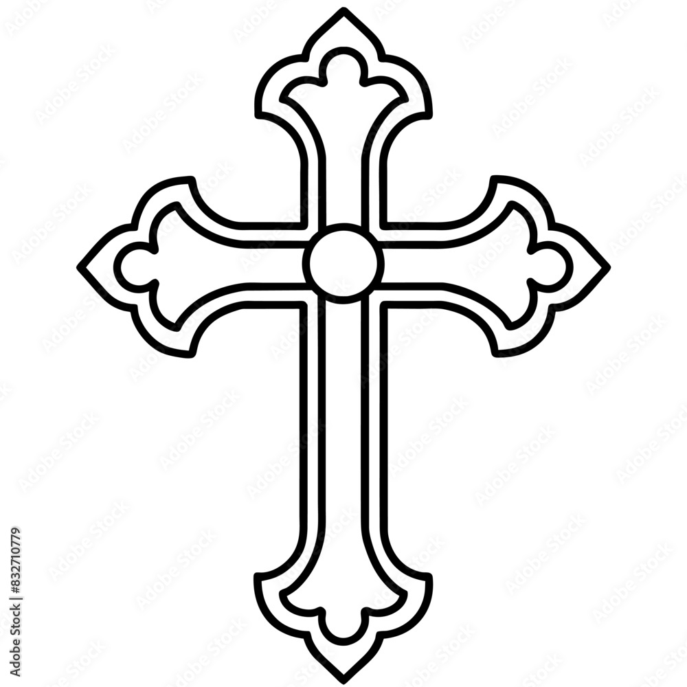 Black and white cross on white background symbolizes religion and symmetry Black and white cross on white background symbolizes religion and symmetry
