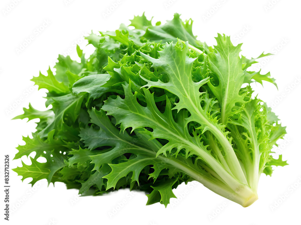 Fresh green leaves of endive frisee chicory salad isolated on white background. AI GENERATED Fresh green leaves of endive frisee chicory salad isolated on white background. AI GENERATED