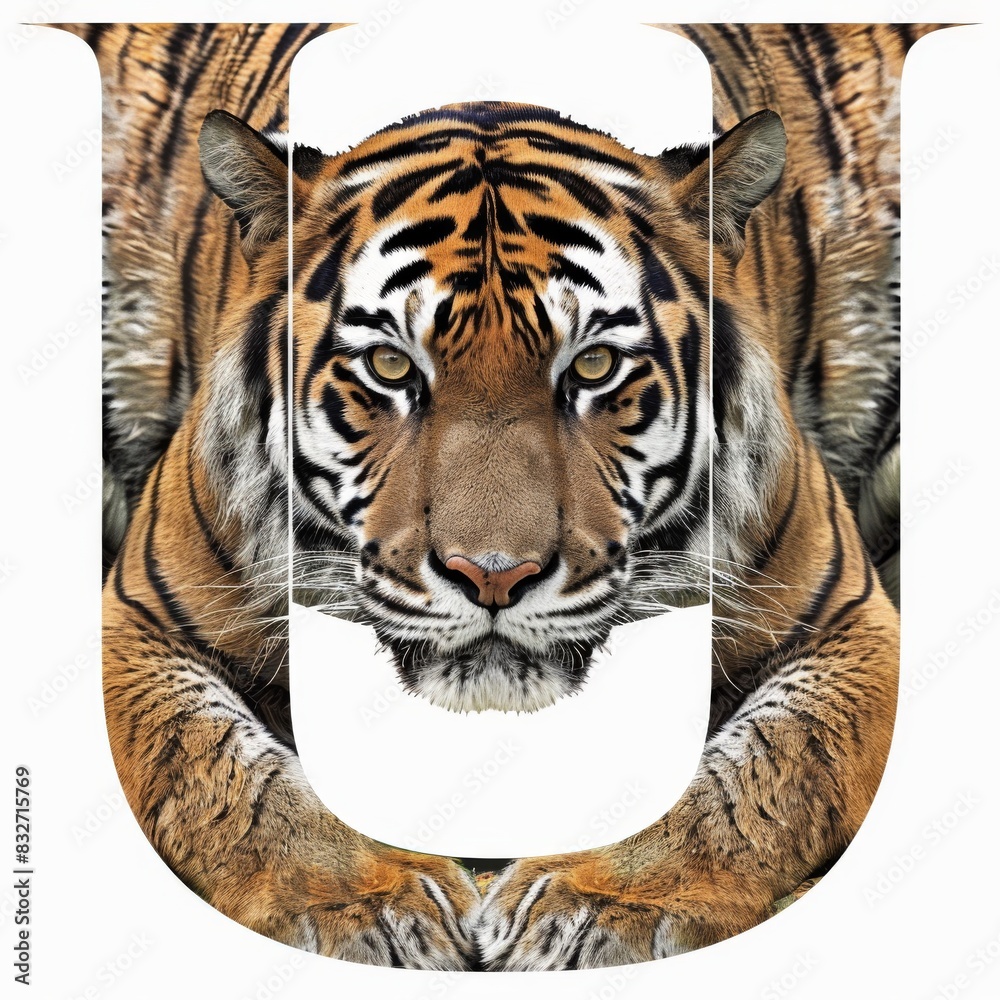 Obraz premium Alphabet Art Letter U with a Tiger Portrait