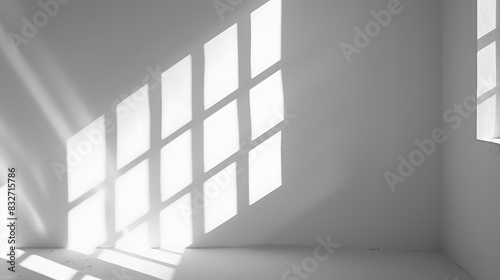 Natural light rays casting minimal shadows on white wall  trace monotone