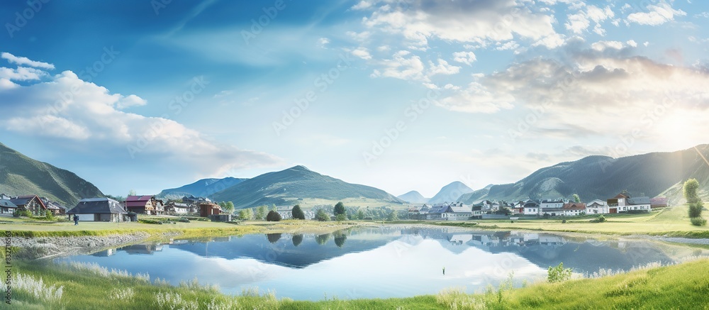 Obraz premium view of the river at night in a beautiful village