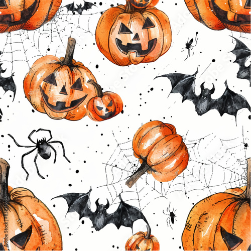 seamless pattern for Halloween with pumpkins, bats, spiders, cobwebs. autumn print for the holiday. suitable for fabric