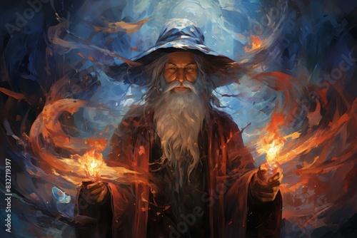 A powerful and enigmatic elemental mage, commanding the forces of fire, water, earth, and air. - Generative AI photo