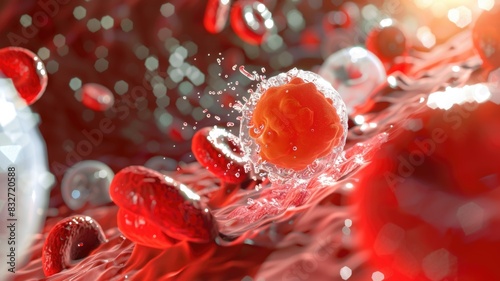 Close-up of a white blood cell engaging a pathogen, illustrating the immune response photo