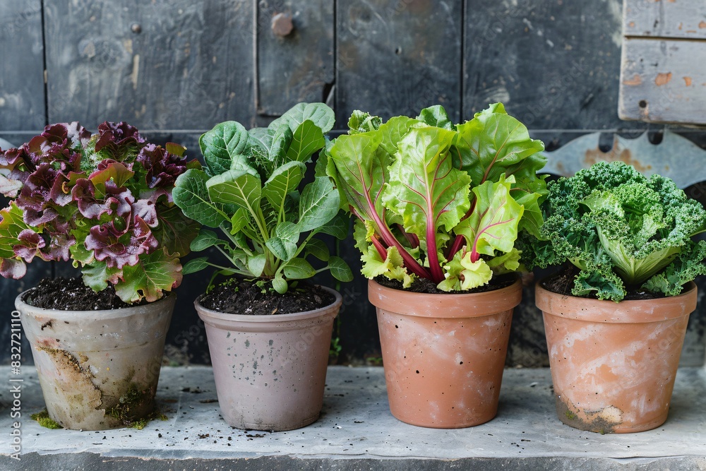 Multiple potted plants arranged on ledge by door Multiple potted plants arranged on ledge by door