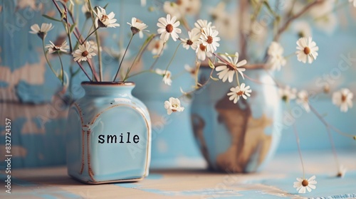 Pale motivational smile background with isolated motive