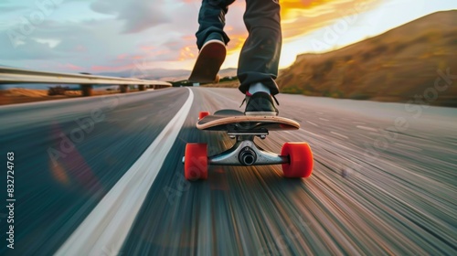 person riding a skateboard on the road photo