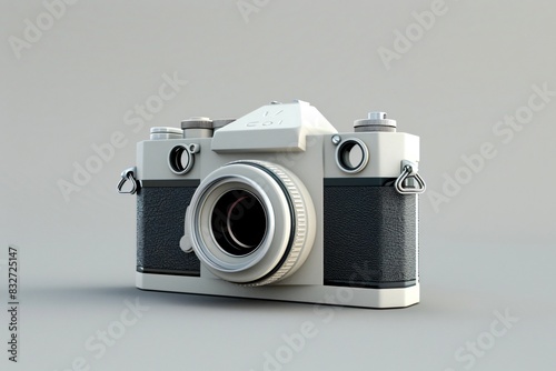 Close-up camera lens on gray background photo