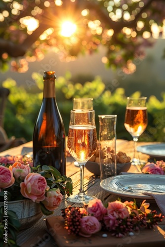 Cocktails on an outdoor table. Cocktail party