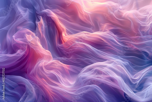 Fluid, flowing sound waves in pastel purples and pinks, intertwining gracefully, © Natalia