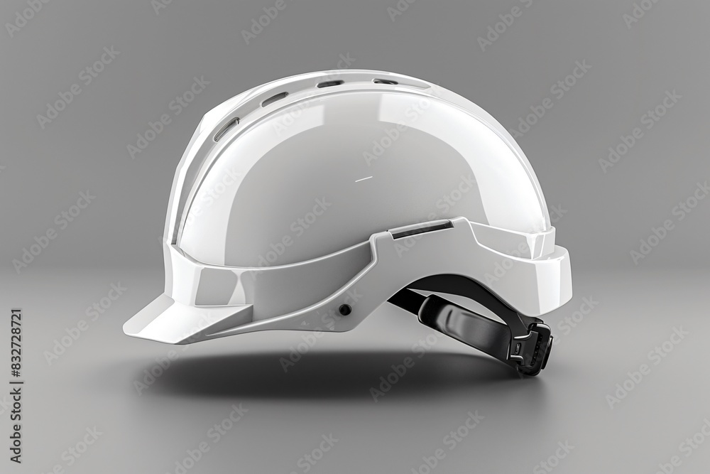 Close-up white helmet on gray surface Close-up white helmet on gray surface