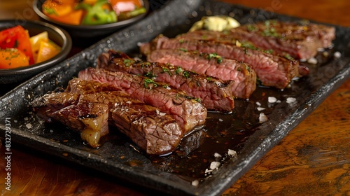 Grilled steak with fatty cuts. A high-quality meat that is served at Brazilian steakhouses. photo
